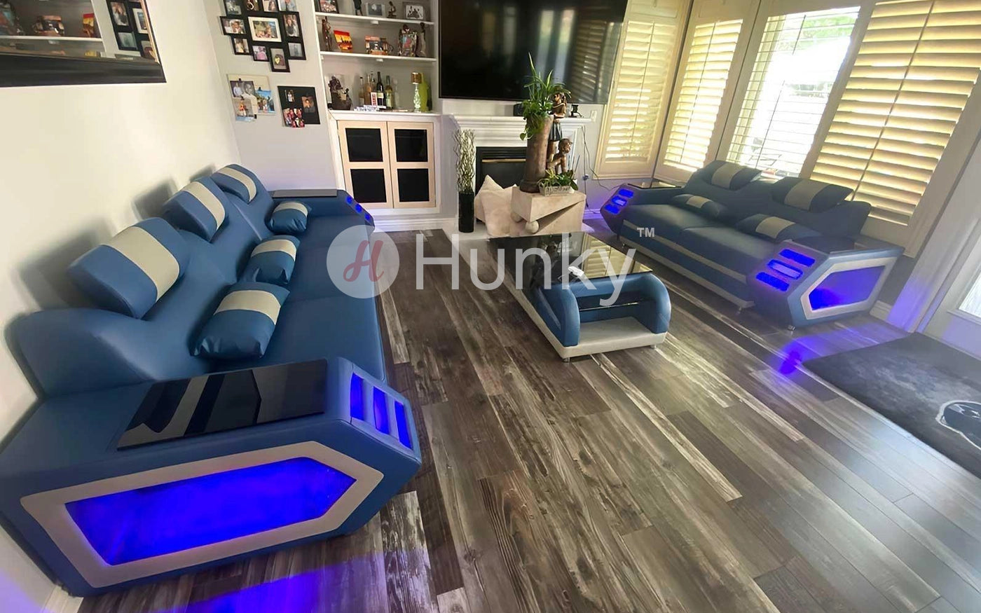 Hunky Modern leatherite Smart Sofa Set With Led Ambient Lights and Storage