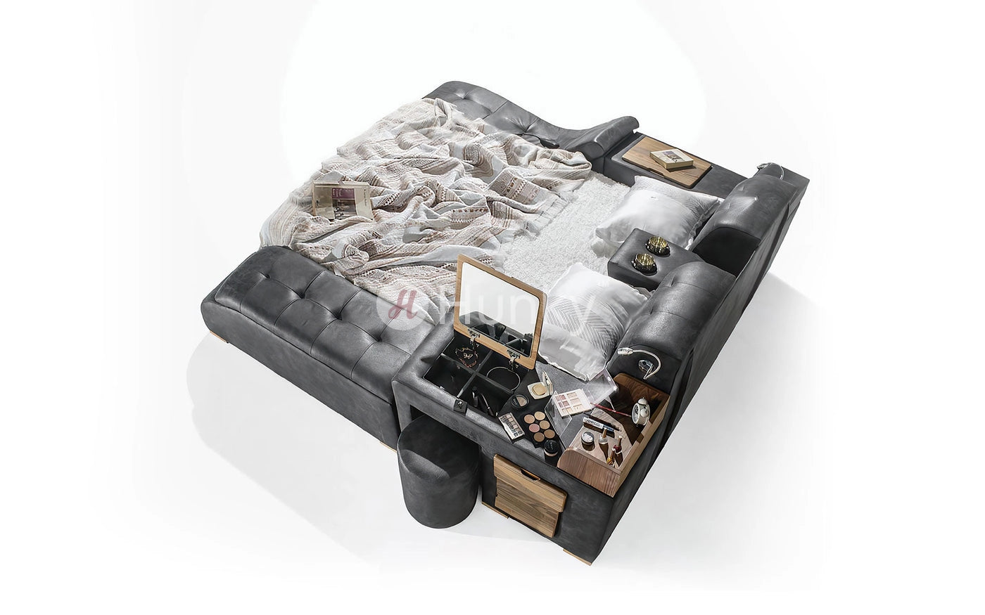 Hunky Modern Futuristic All in One Smart Bed With Massage Chair and Speakers