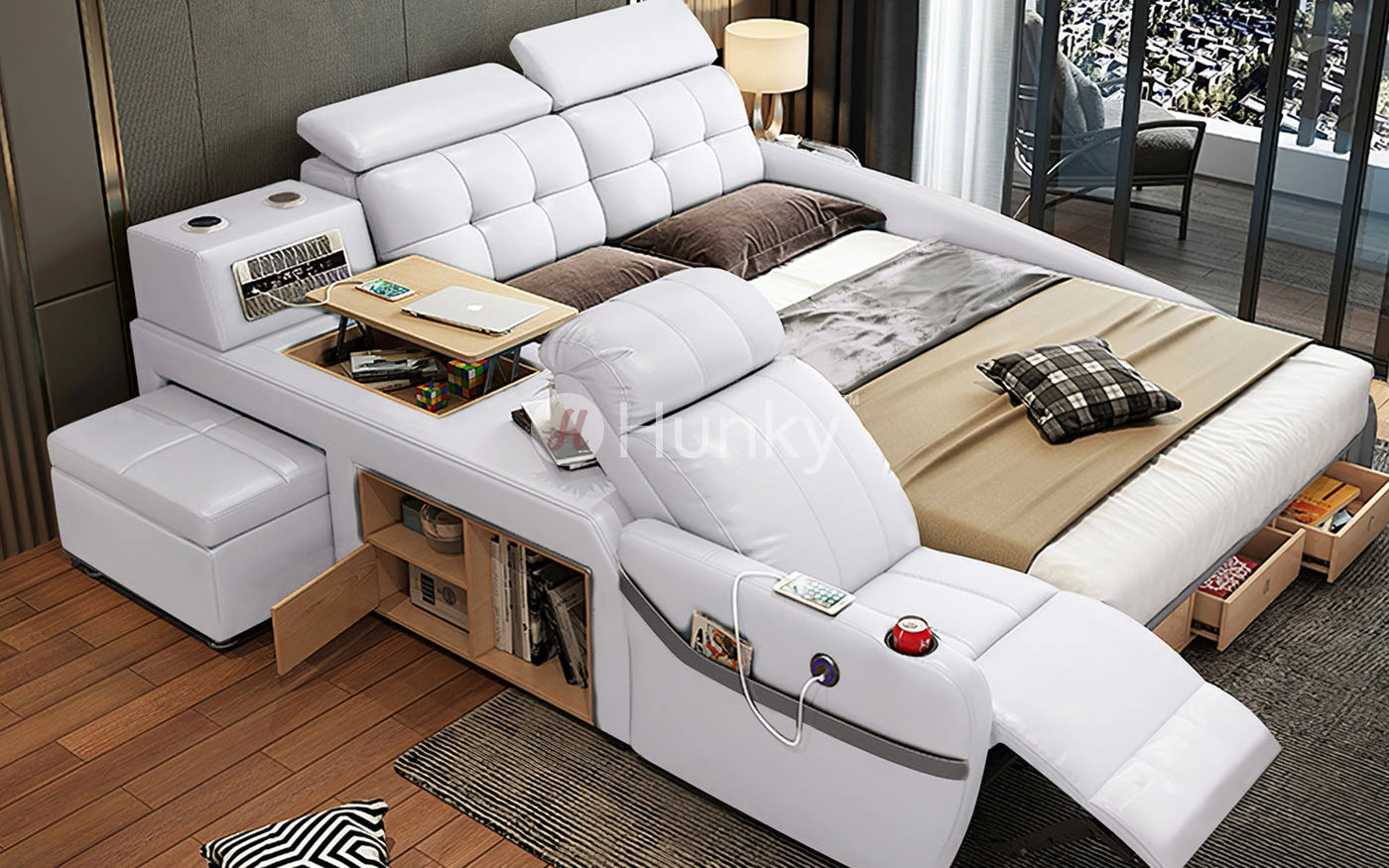 Hunky King Size Multifunctional Smart Bed with Massage Chair and Air Purifiers