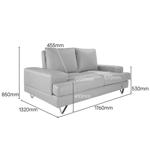 Hunky leatherette 3 Seater Sofa Set with Wooden Frame, Stainless Steel Legs and 2 USB Ports