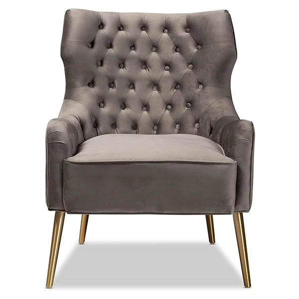Hunky Wingback Velvet Puffy Chair with Armrest and Metal Legs
