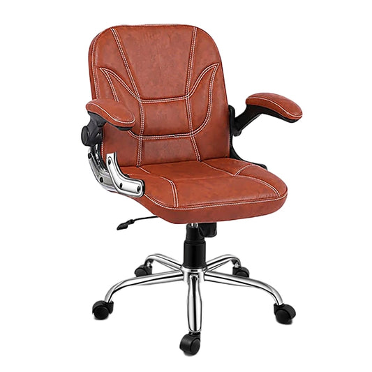 Hunky Medium Back Leatherette Office Boss Chair With Armrest and Height Adjustment