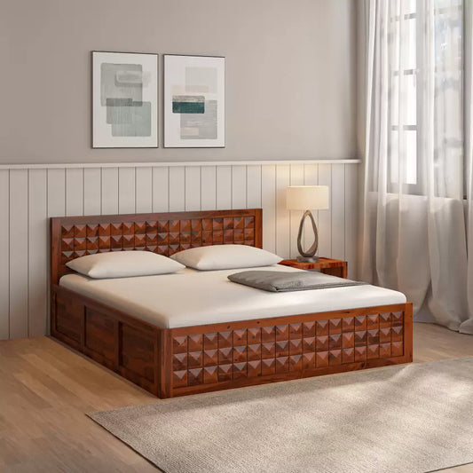Hunky Saturn Sheesham Box Bed With Storage Saturnwood Bedroom Double Cot ( Finish Colour - Dark Brown , Delivery Condition - DIY(Do-It-Yourself)