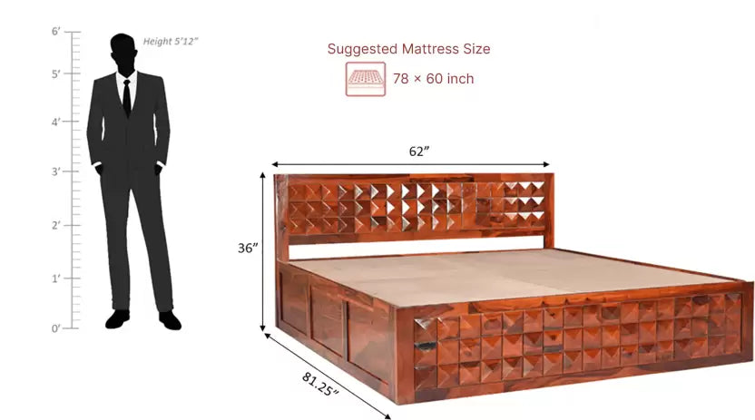 Hunky Saturn Sheesham Box Bed With Storage Saturnwood Bedroom Double Cot ( Finish Colour - Dark Brown , Delivery Condition - DIY(Do-It-Yourself)