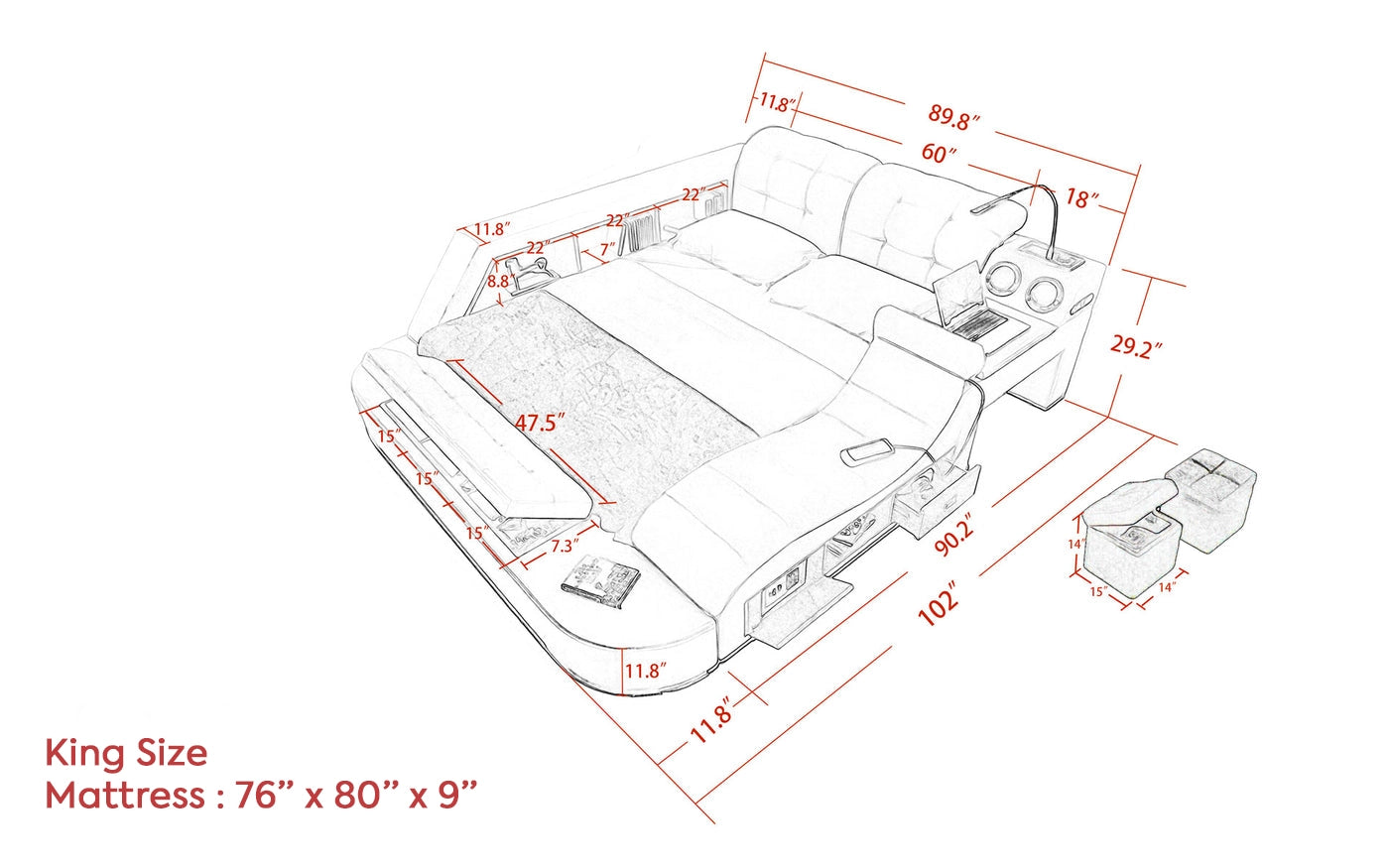 Hunky Futuristic Multifunctional Smart Bed With Massage Chair and Speakers